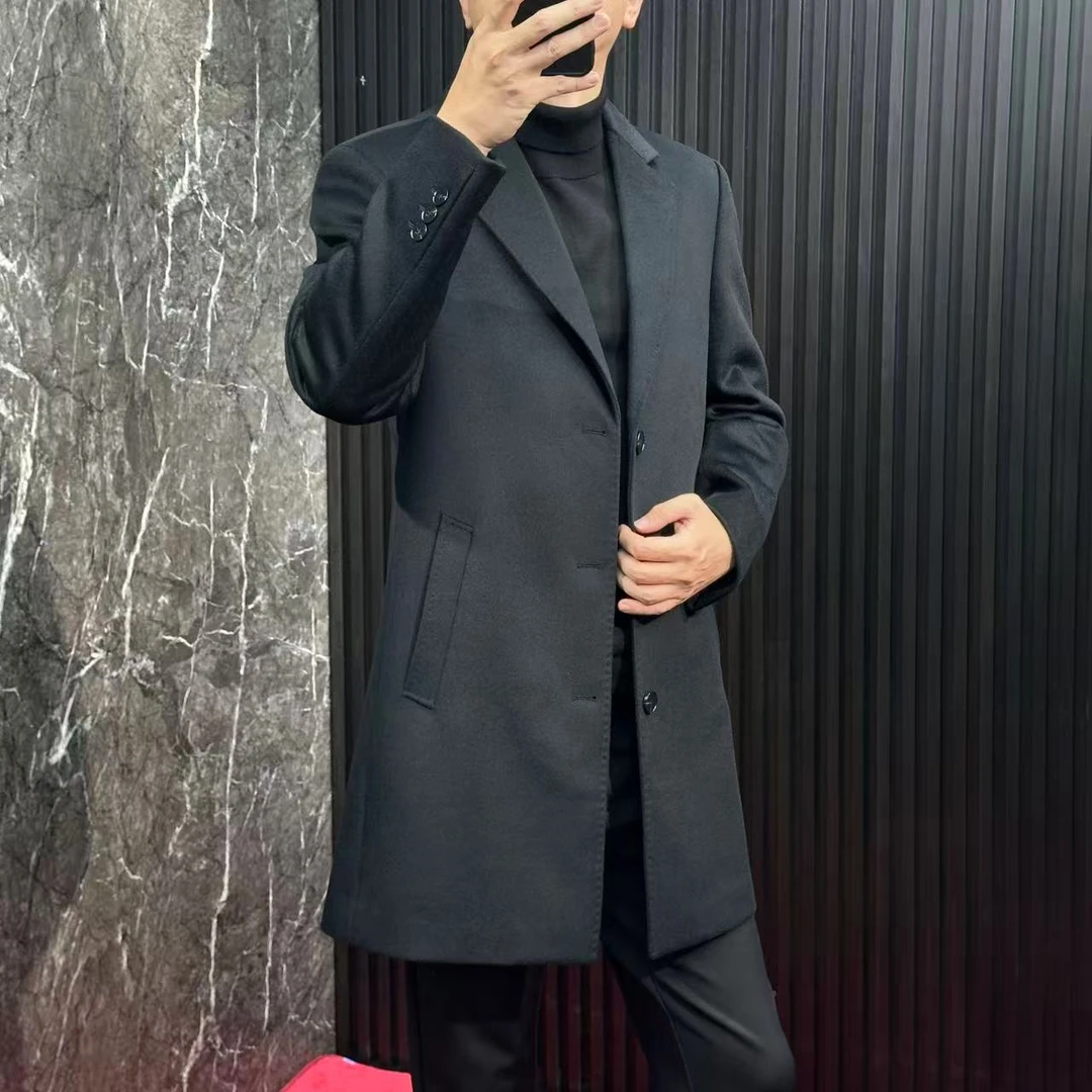 823手工西服领大衣【90%绵羊毛10%山羊绒】中长款毛呢男商务秋冬
