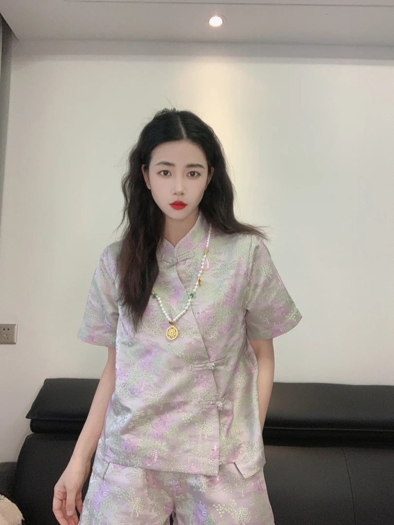 九月  紫雾楼台套装  新款中式显瘦国风中式复古手工汉服上衣