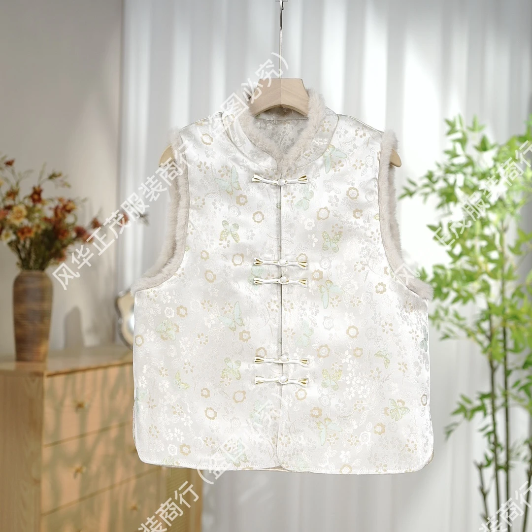 【3622】 加棉款 新中式国风重工提花立领毛边加厚马甲