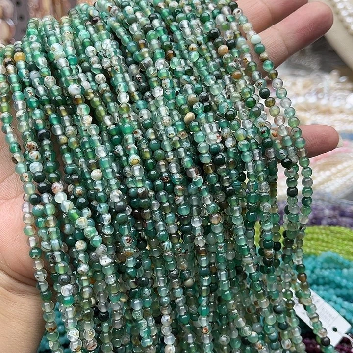 玛瑙/玉髓未镶嵌珠宝半成品2条4mm孔雀玛瑙