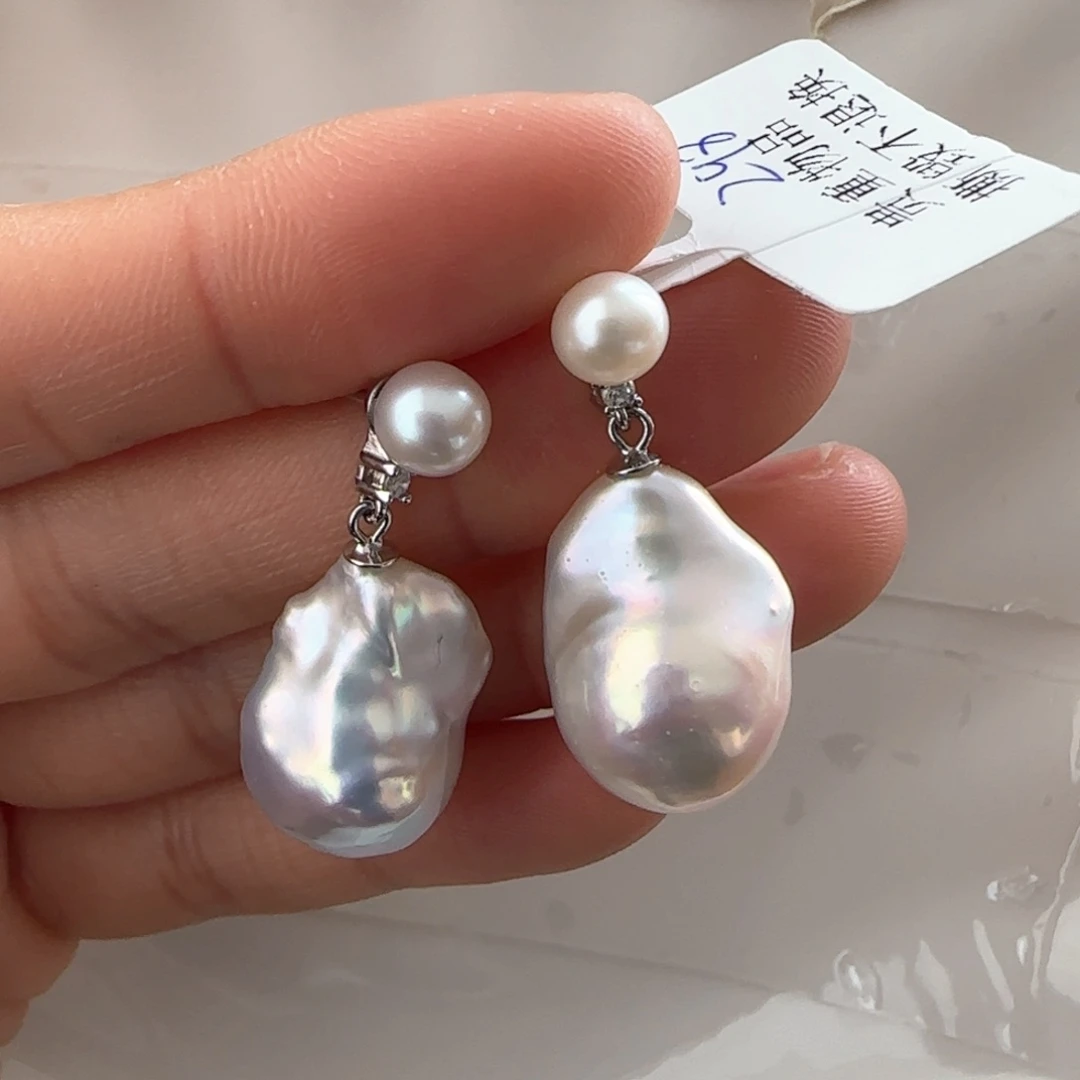 淡水珍珠耳饰银S925镶嵌糖**康