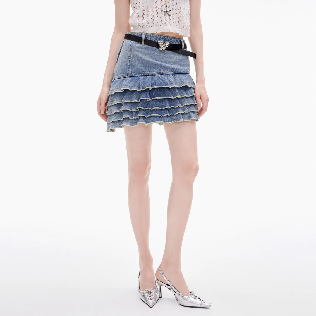 可可尼cocoon新疆棉牛仔短裙女2025早春新款蛋糕裙小个子裙子