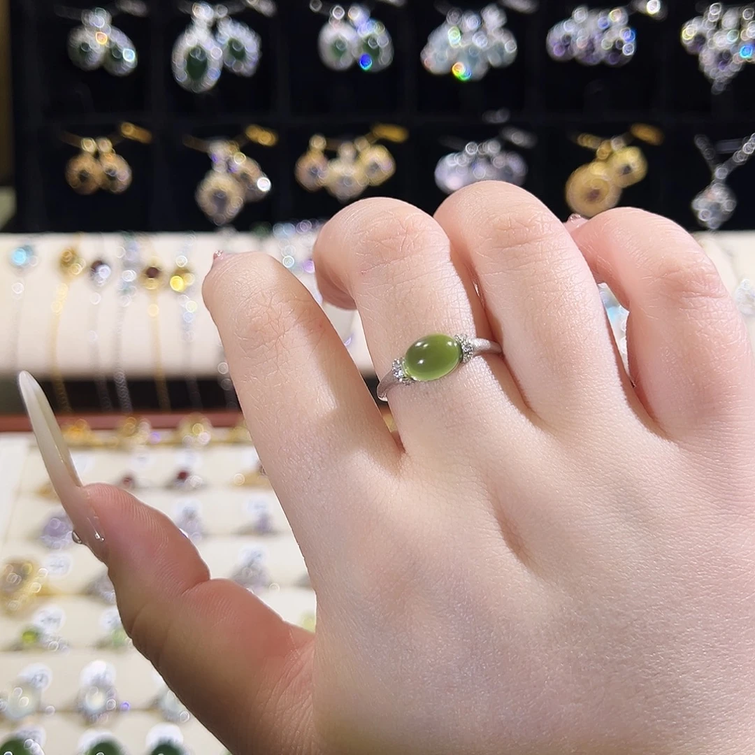 无****蛇纹石玉银S925镶嵌戒指