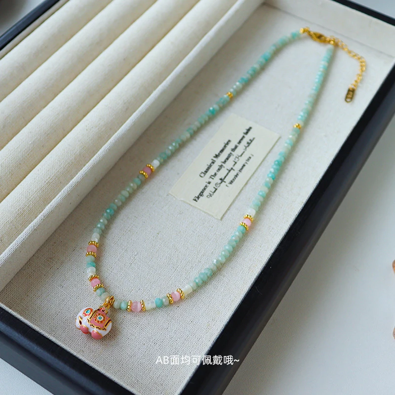 铜合金项链 新中式彩色滴油双面项链高级感