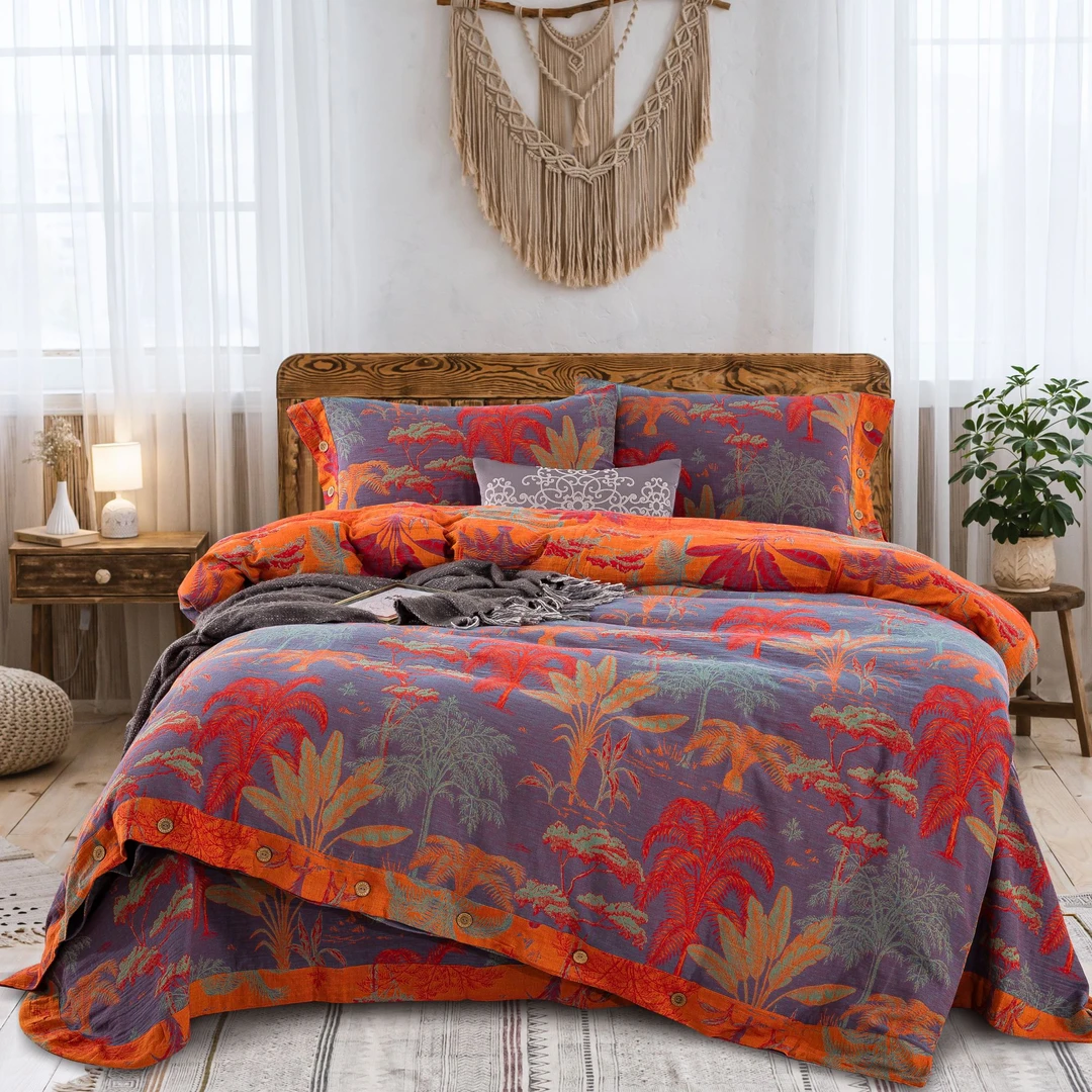 良品绘【奇幻丛林-多色】全棉色织双层纱四件套时尚百搭高级柔软