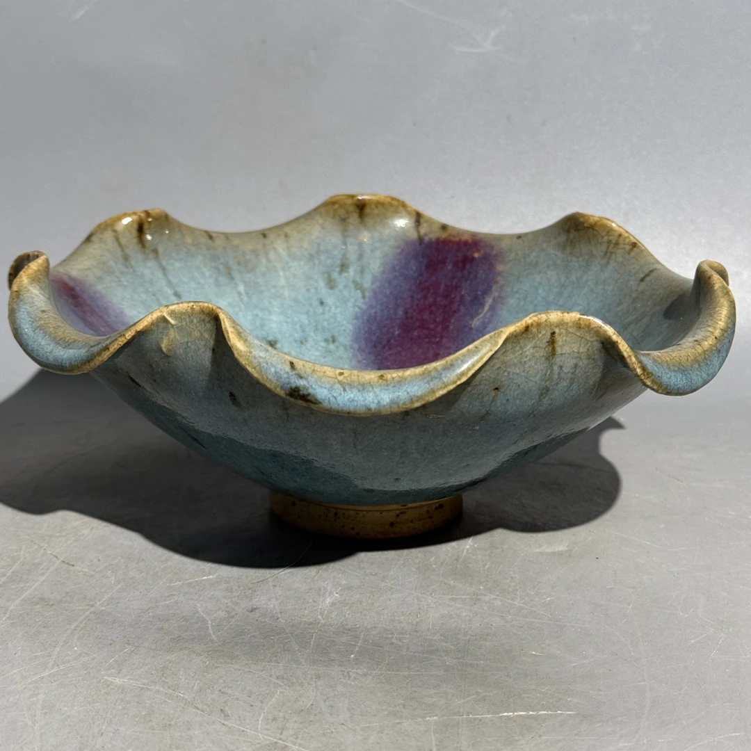 钧窑荷口碗复古，口直径20.3cm，高8cm，老钧瓷，旧藏，喜欢的来陶瓷
