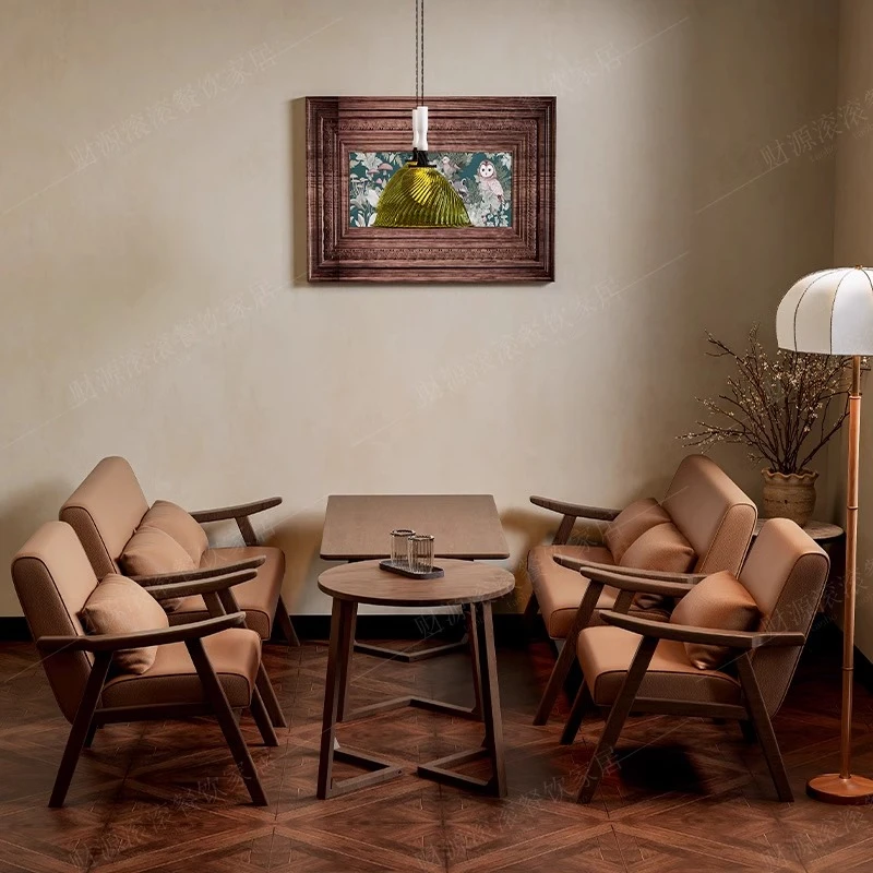 复古咖啡厅奶茶店桌椅组合餐厅酒吧清吧民宿卡座沙发洽谈接待休闲