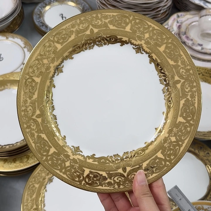 财***万瓷9英寸金边平盘10个微瑕