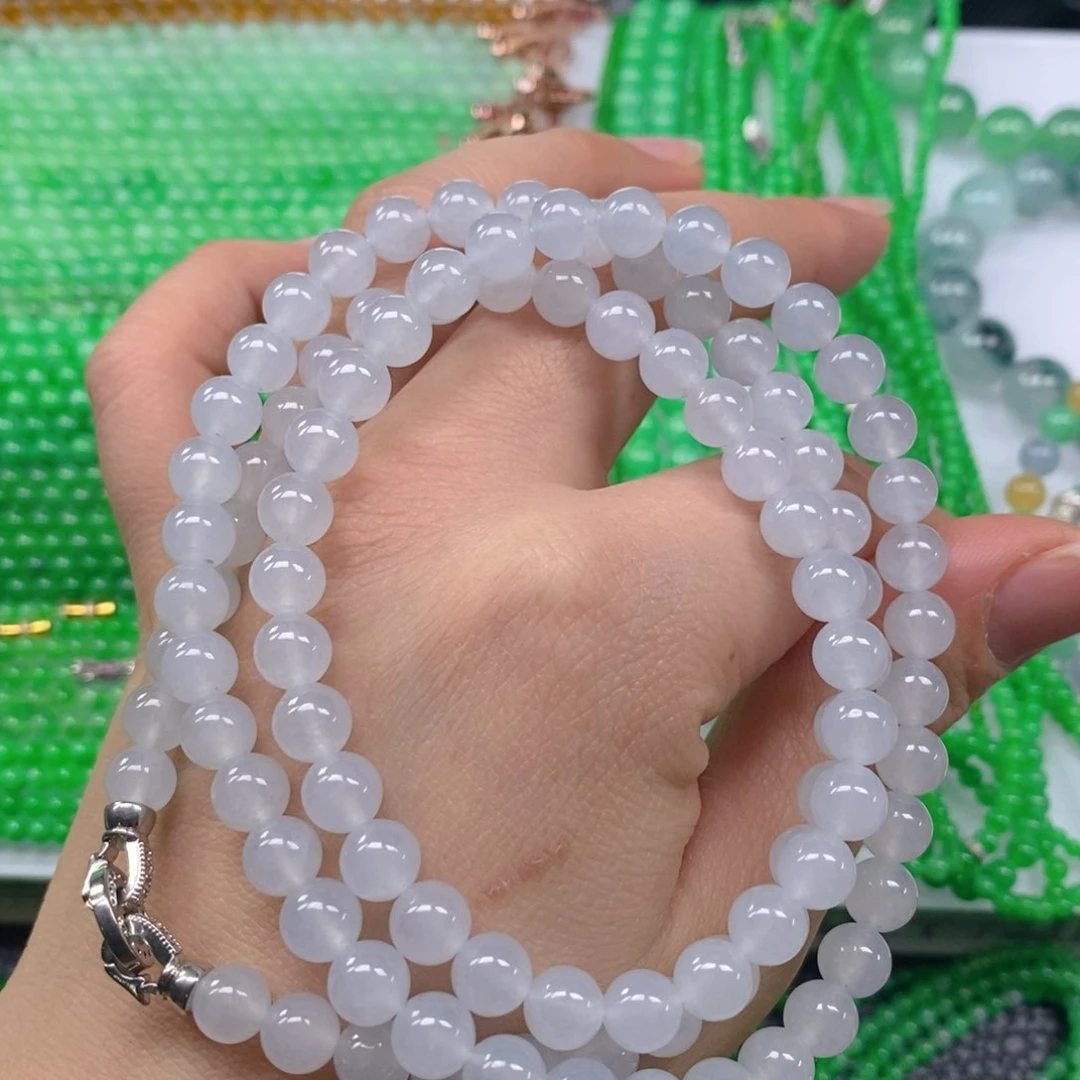 翡翠颈饰未镶嵌冰种圆珠项链7m' m