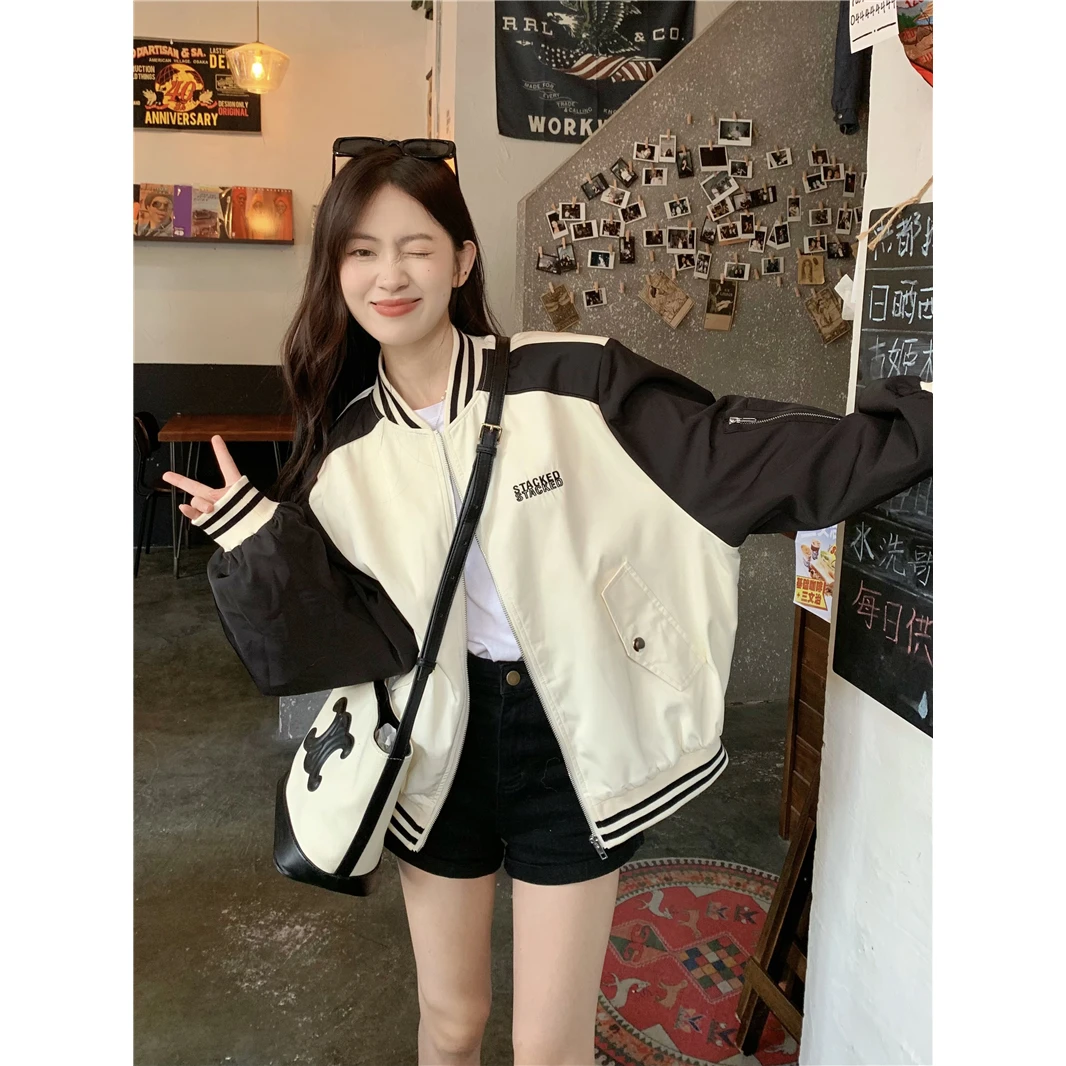 时髦字母刺绣棒球服外套女夏季2025新款休闲宽松显瘦慵懒百搭上衣