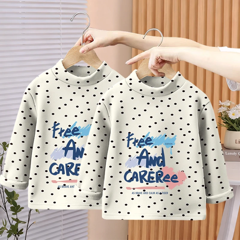 儿童保暖内衣德绒打底衫秋冬洋气女童保暖上衣长袖T恤半高领潮款