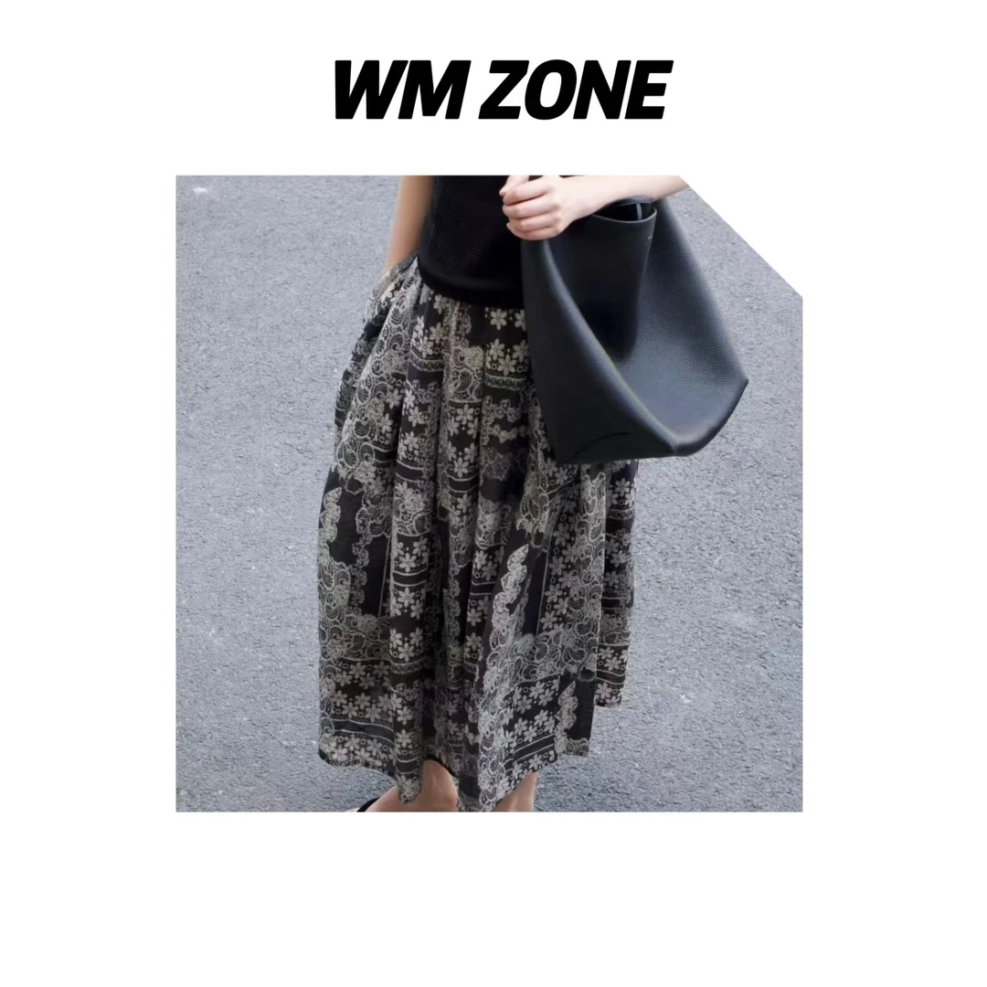 WM  3-1-3467 复古印花晕染高腰半身裙