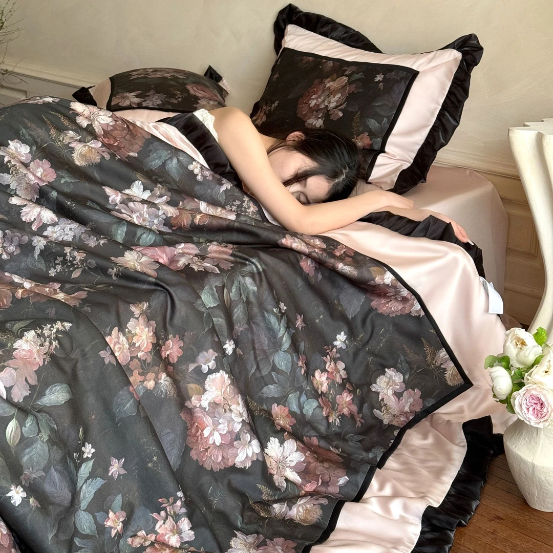 巢尔【椿庭怀兰】天丝夏被四件套法式凉感空调被夏凉被被子床单夏季