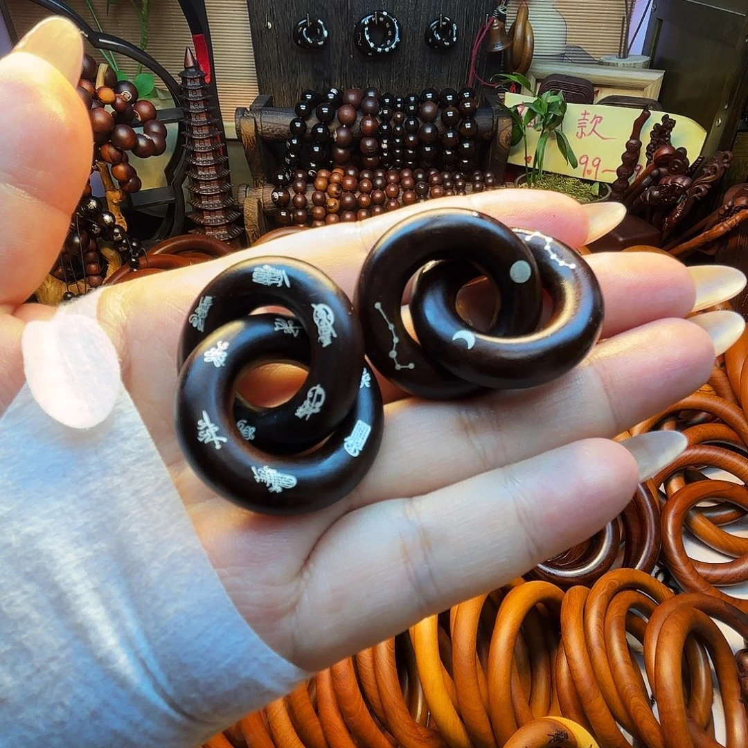 木枣木玉化15圈口乾坤圈镶银双面福利款