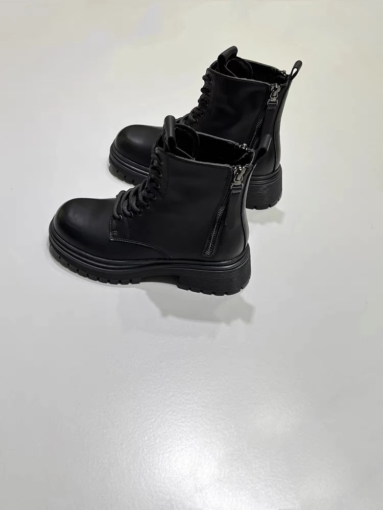 58901 真皮女鞋美拉德棕马丁靴女靴新款靴子加绒真皮短筒靴