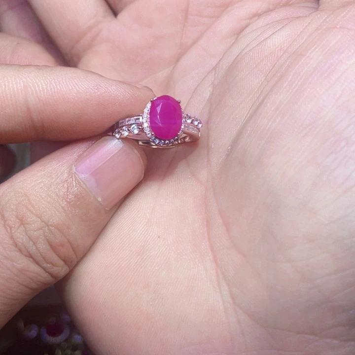 红宝石戒指银S925镶嵌