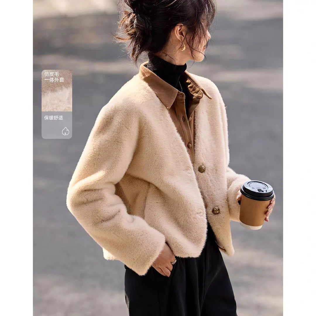 1146短外套保暖翻领大衣短款小个子女装毛绒洋气