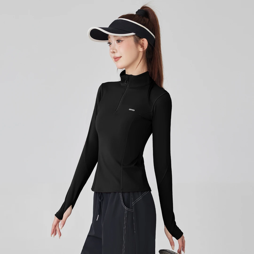 【新升级】腰包款瑜伽服女春秋半拉链立领跑步运动上衣健身服35026