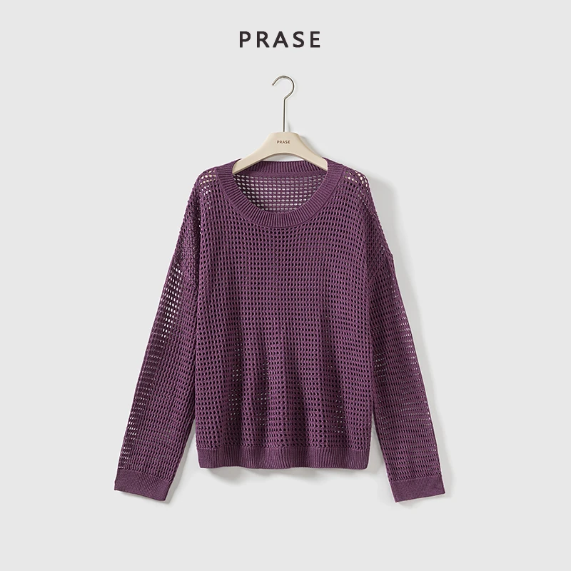 PRASE·杨杨【糯米糍】微胖轻奢设计夏女天丝镂空毛针织罩衫PR503S59