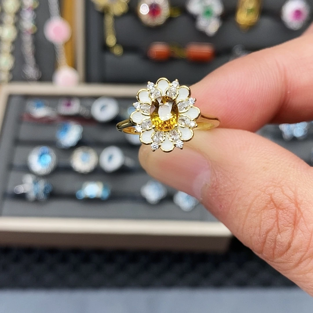 戒指石榴石银S925镶嵌