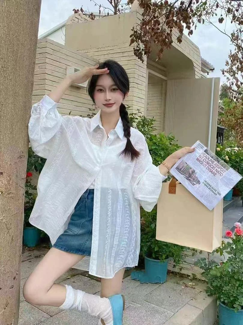 【提花防晒】陈思思2025春季新款韩版衬衣衬衫