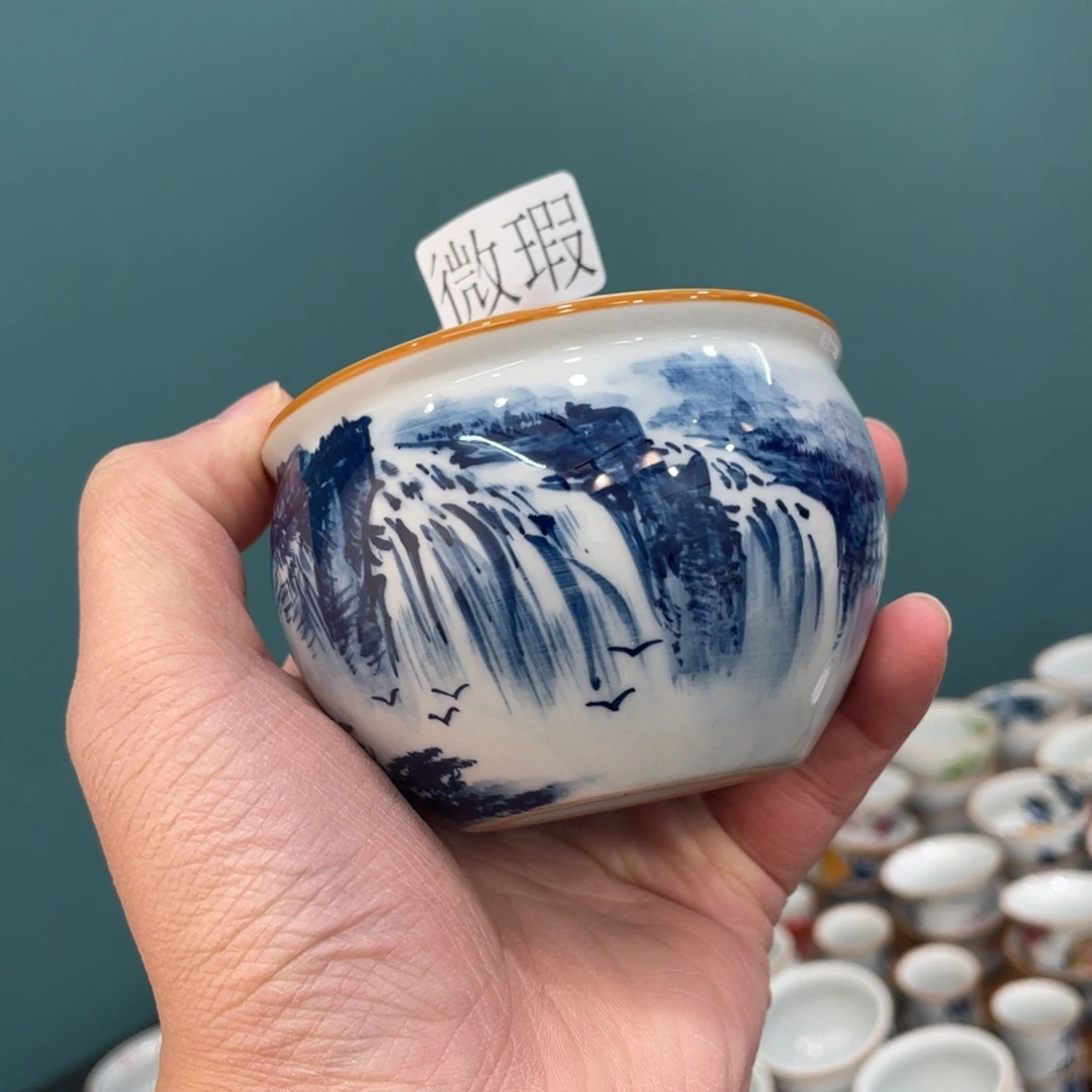 釉下手绘茶具微瑕