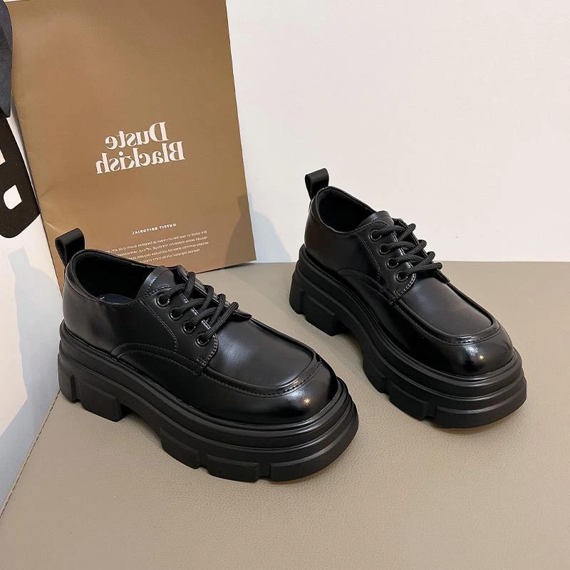 香港&CUFK【官方】 复古英伦百搭小皮鞋女2025年新款厚底增高系带
