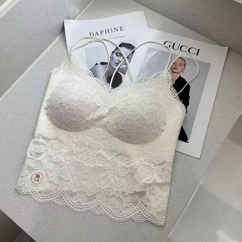 （刘敏服装）5016款蕾丝风背心带胸垫吊带女内搭打底上衣女爆款交叉