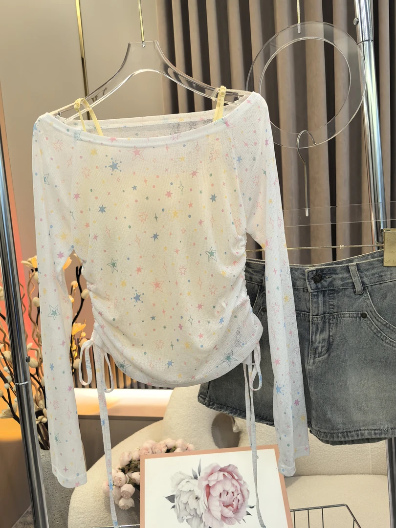 【A9965墨丽】2025夏季修身显瘦百搭长袖防晒纯欲上衣+吊带两件