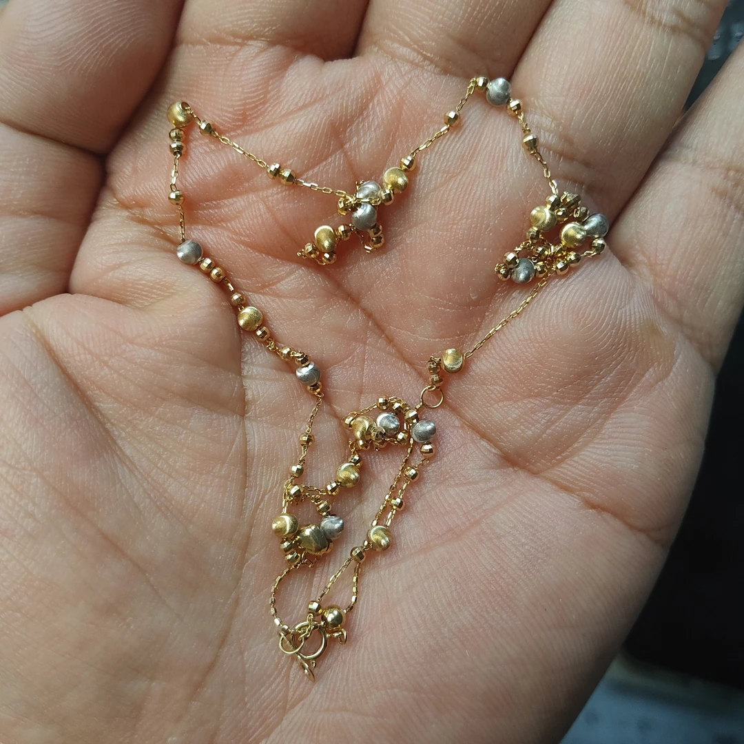 18K金黄白分色素金链