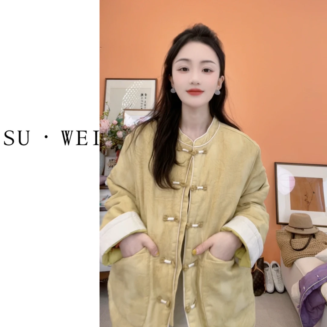 25252国风中式盘扣刺绣亚麻棉衣外套女士秋冬新款百搭棉服