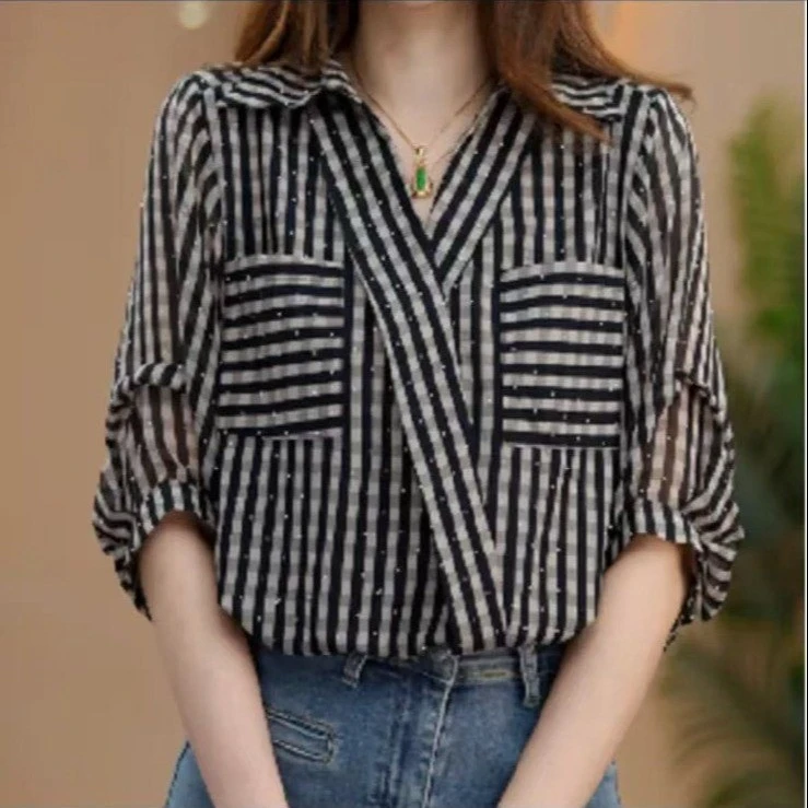 【极易严选】中年女夏季新款条纹短袖T恤妈妈装洋气减龄遮肚显瘦条