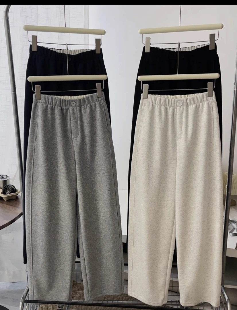 1559秋季松紧腰透气丹宁风休闲裤加绒时尚保暖宽松