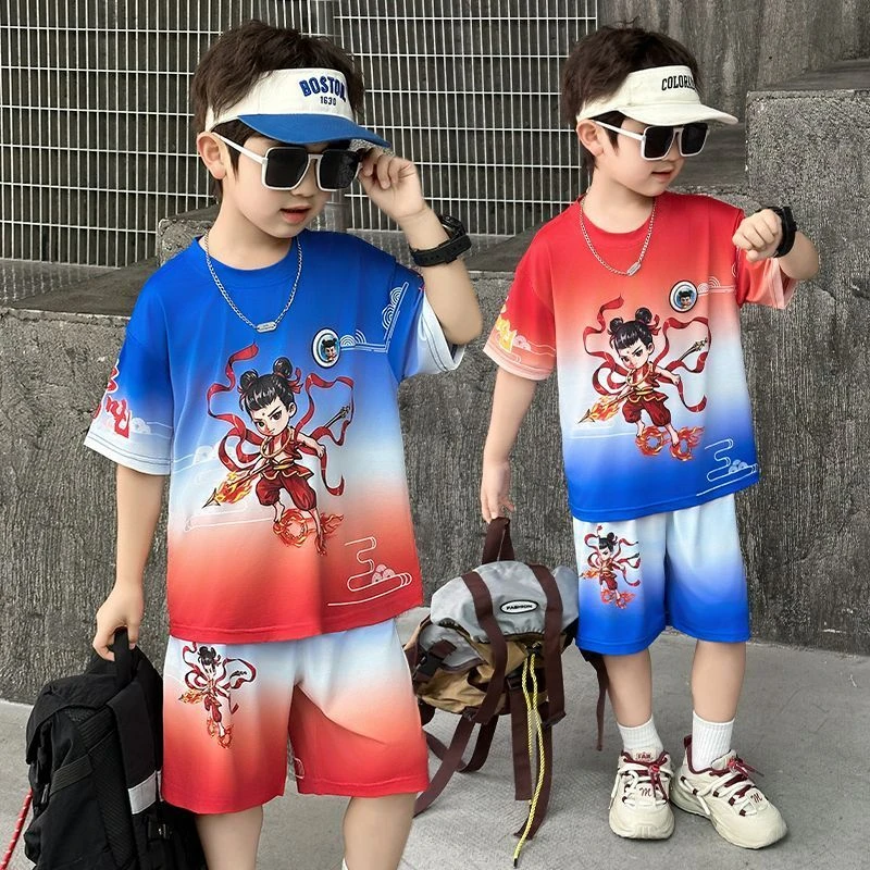 男童哪吒夏季速干运动套装两件套男孩子小中大童休闲时尚流行爆款