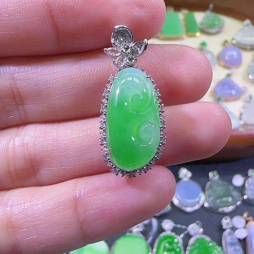 翡翠18K金镶嵌吊坠(不含链)