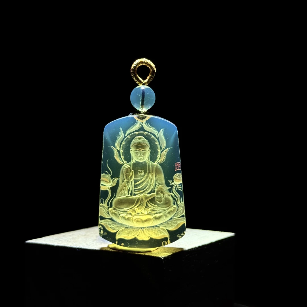 蓝珀阿弥陀佛生肖属猪属狗生肖守护本命佛阴雕大师工手工雕刻吊坠