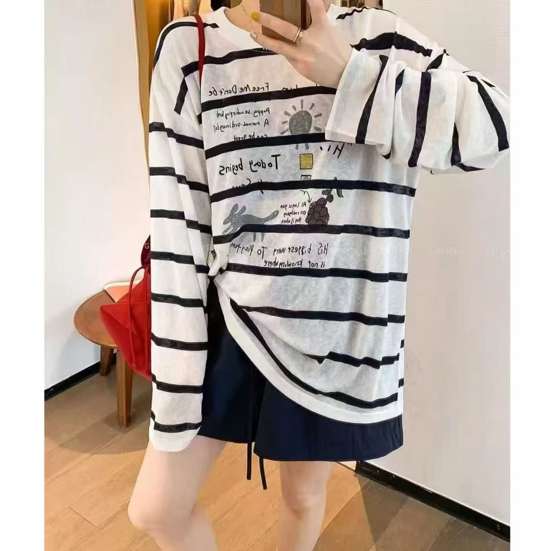 【三懿服饰】2025时尚新款夏季防晒休闲条纹996