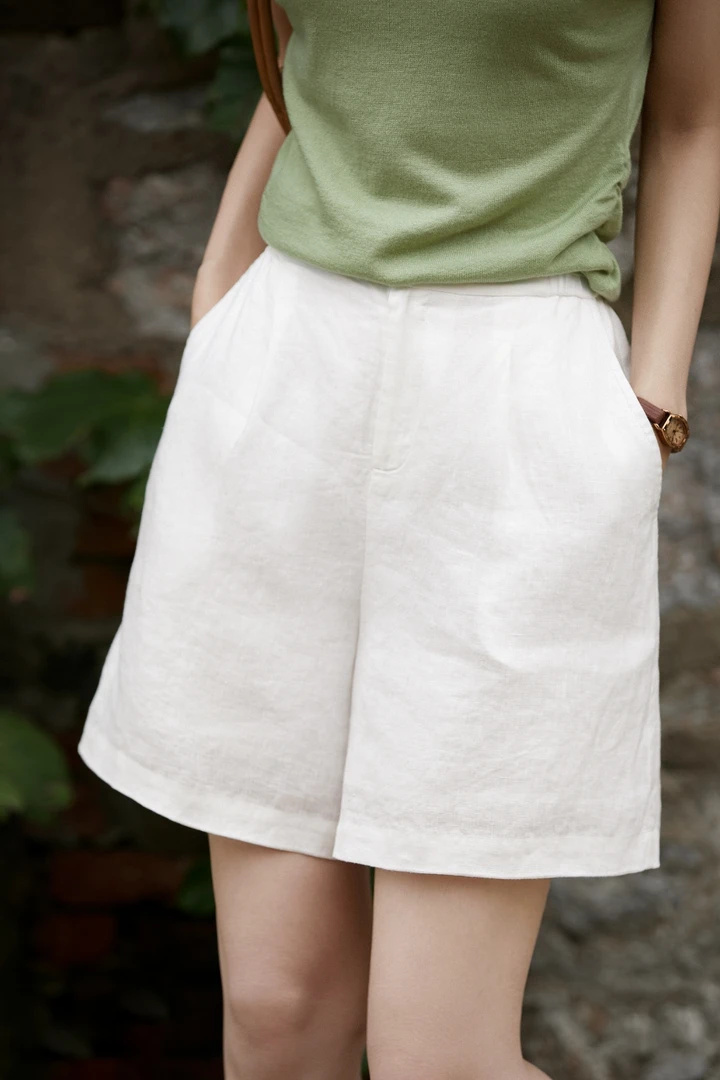 1 漫旅亚麻.短裤“记录CHIC夏日" 25夏新款佰搭短款休闲裤女