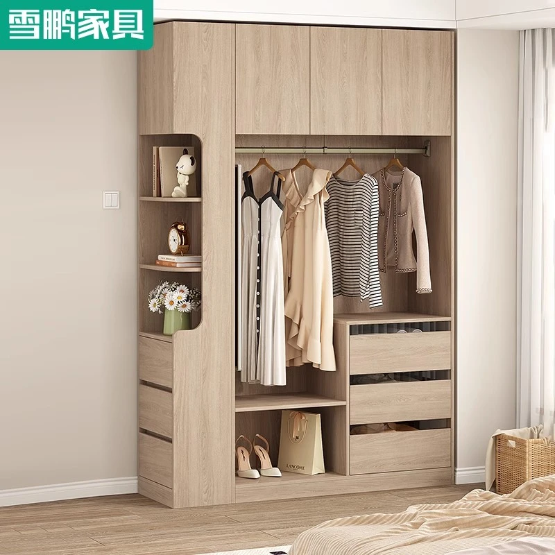家用卧室靠墙衣柜斗柜一体收纳柜儿童落地挂衣架穿衣镜衣帽架6A80