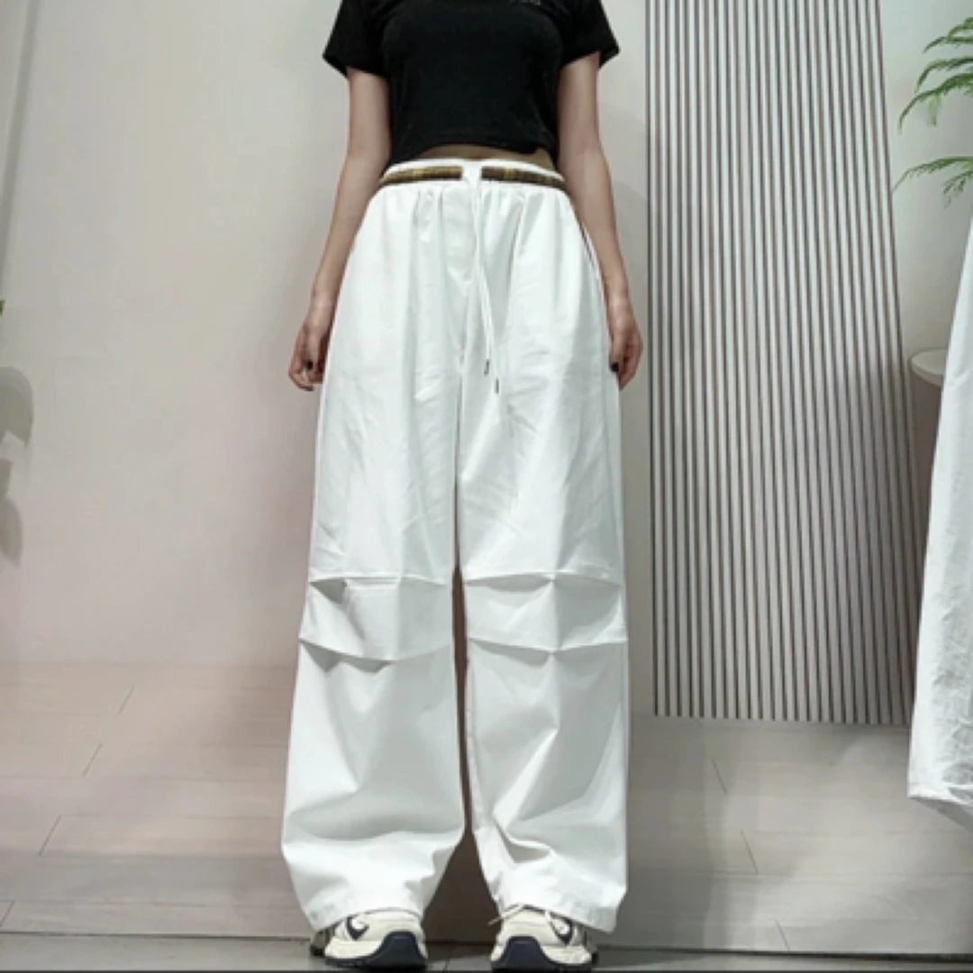 新丽服饰-潮牌全棉格子拼接长裤阔腿休闲裤