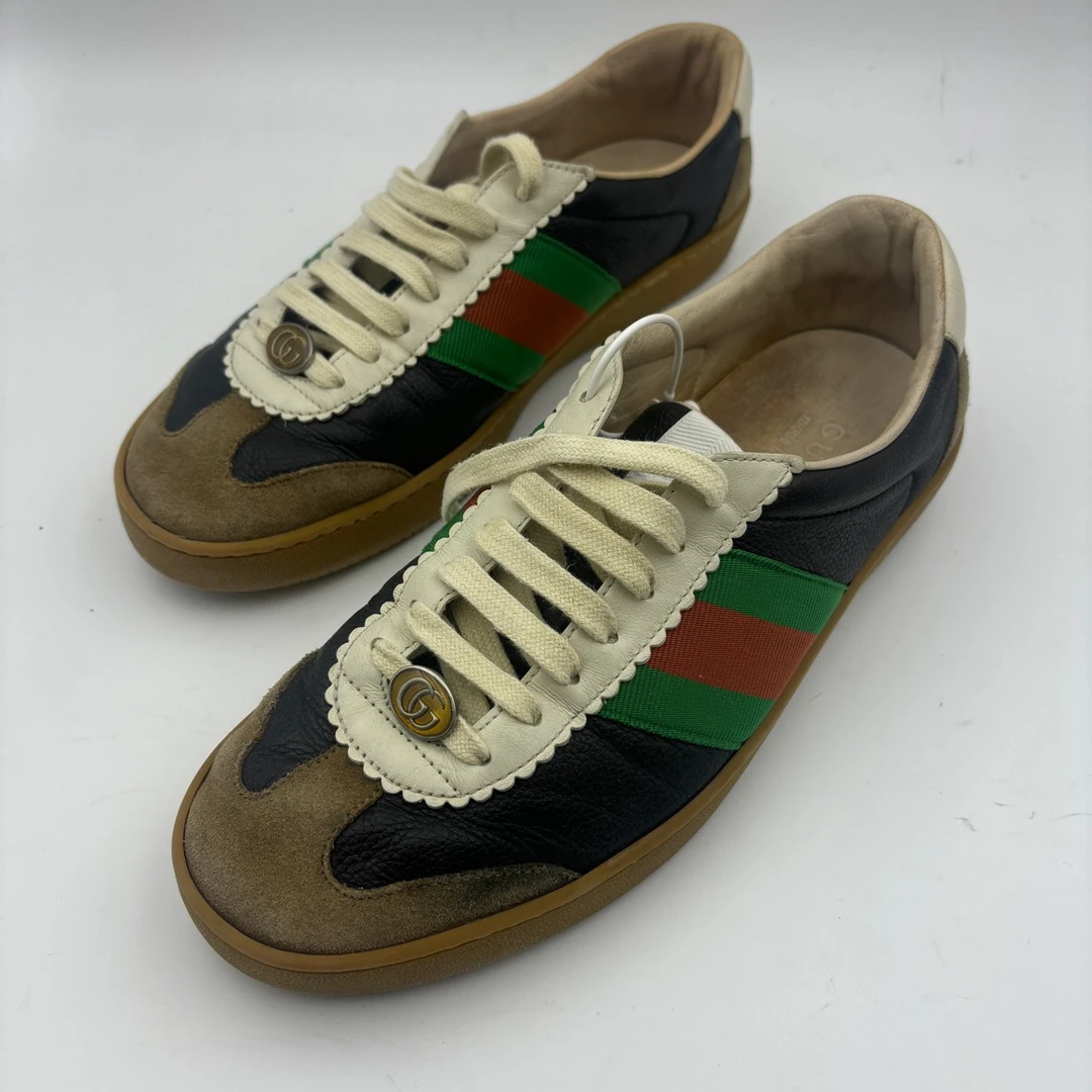 90新 GUCCI/古驰 41.5码/gucci黑绿板鞋/无盒/9新