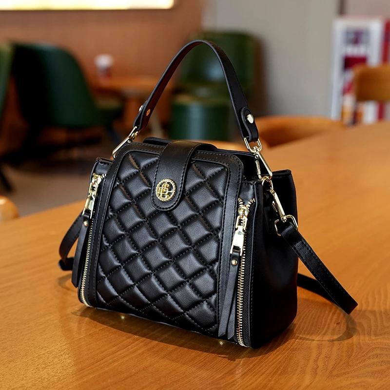 GELANDAI斜挎包小香风大容量女士百搭网红水桶包潮流菱格包1332