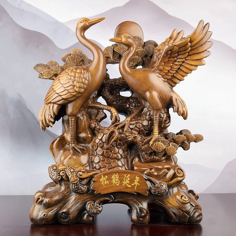 松鹤延年摆件高档中式工艺品老人祝寿礼品摆设装饰（长30宽17高38）