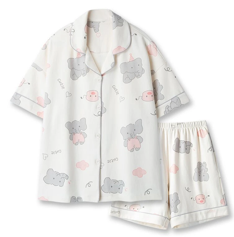 奶系小飞象睡衣女夏季纯棉短袖卡通可爱套装夏天薄款可外穿家居服