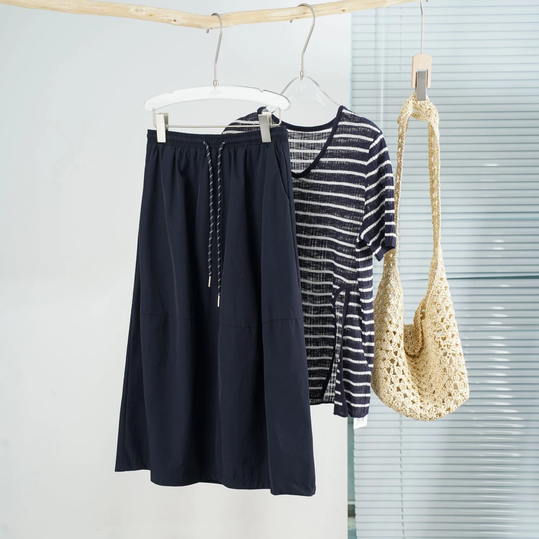 高腰半身裙女夏季薄款2025新款松紧腰中长款宽松a字裙子6780062