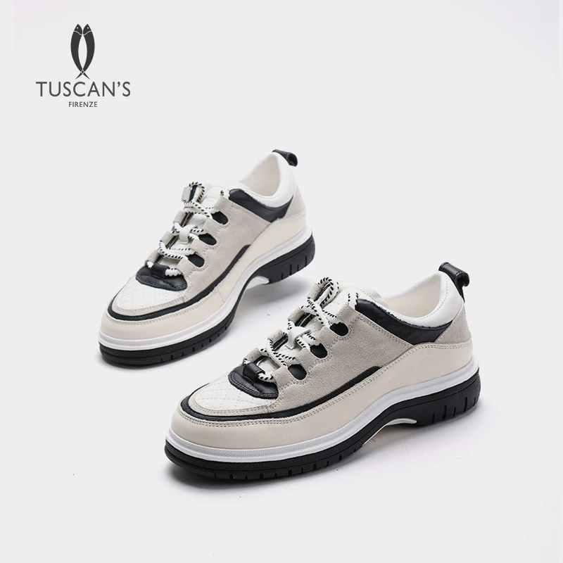 TUSCAN'S时尚真皮舒适百搭厚底菱格小香风休闲鞋时代集团