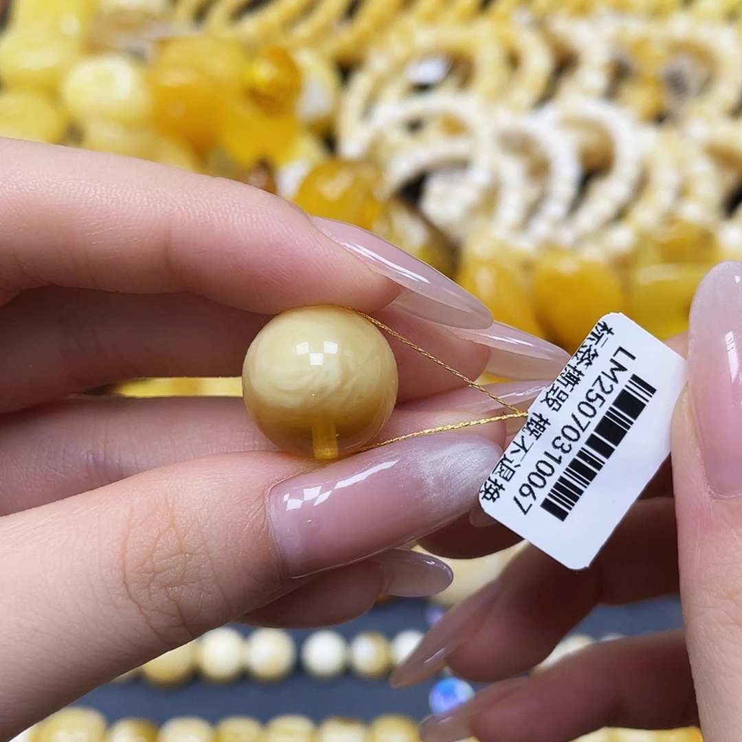 蜜蜡未镶嵌裸石圆珠16.1mm矿灰