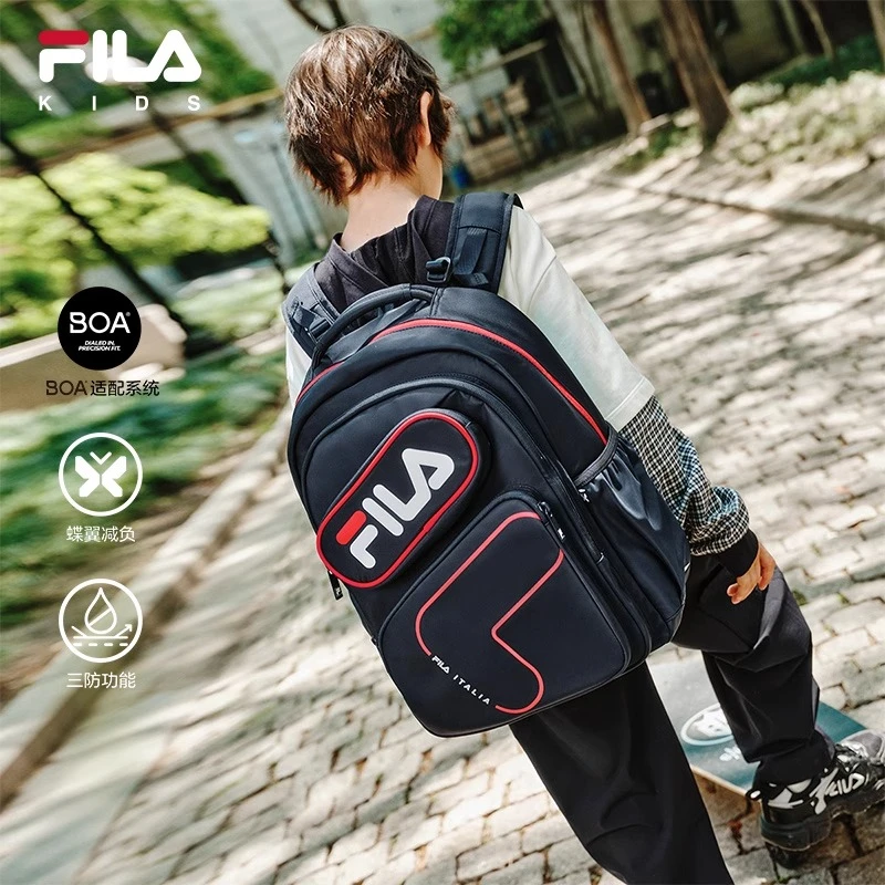 FILA斐乐男女大童双肩背包2025夏季新款蝶翼减负书包K18B531107