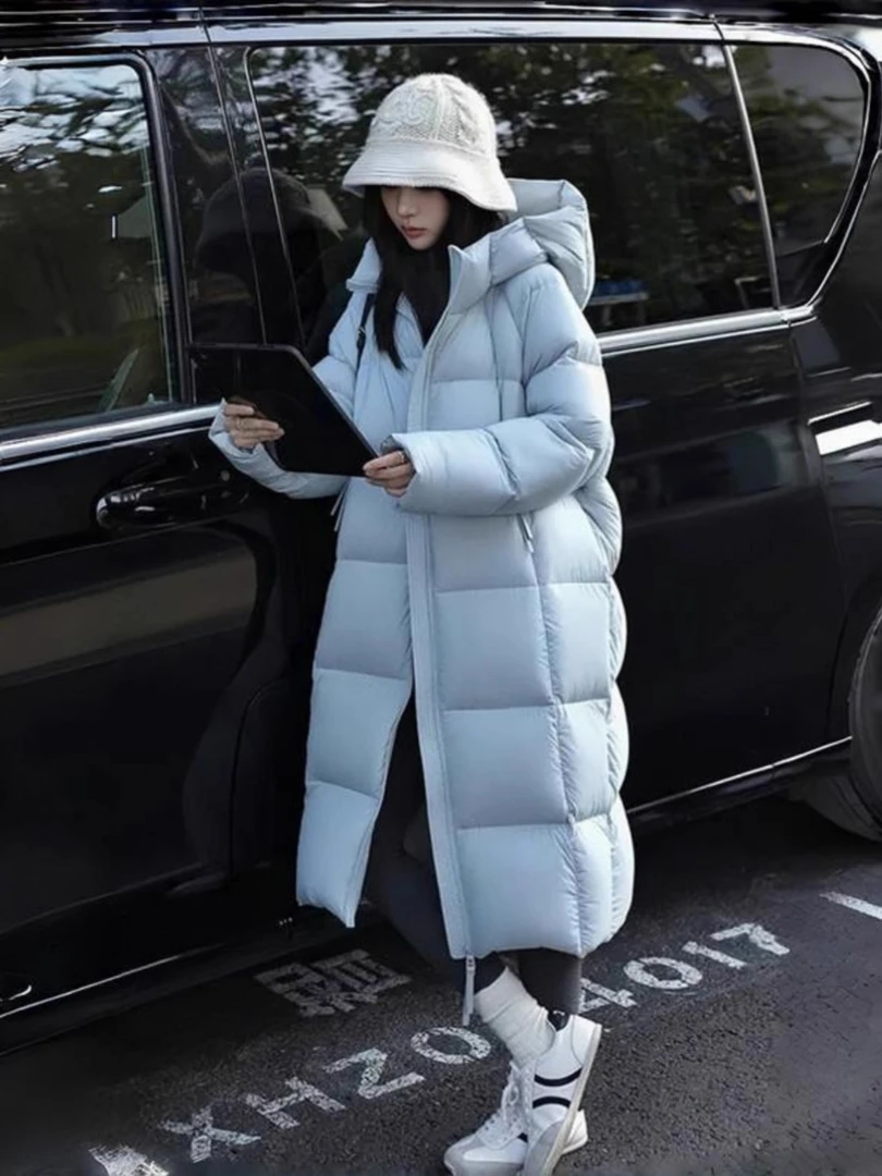 奶呼呼长款蓝色棉袄女冬2025年新款韩版宽松洋气学生面包服外套