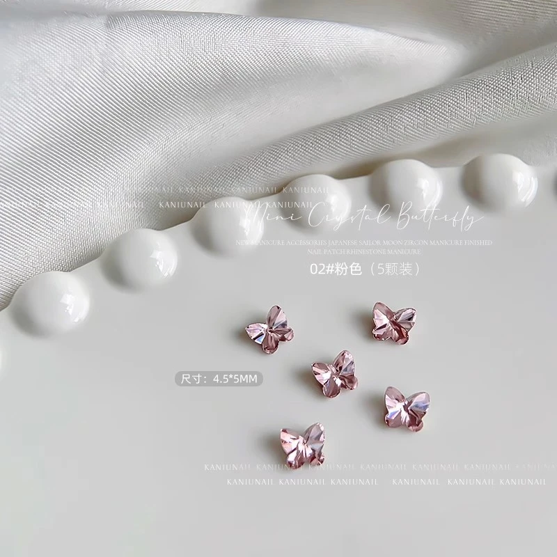 【马上制造局】4*4.5粉色小浮力蝴蝶10颗K9水晶玻璃流行美甲饰品